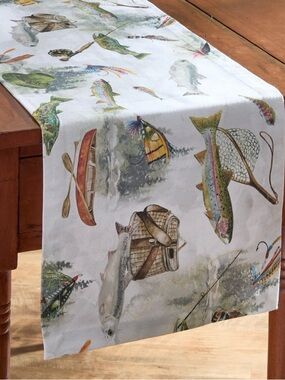 Fly Fishing Motif Table Runners in Multi-Color